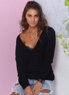 Oasap Deep V Neck Long Sleeve Solid Color Hot Knit Sweater