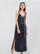 Oasap V Neck Eyelet Detail Maxi Dress