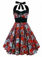 Oasap Vintage Halter Halloween Skull A-line Swing Dress