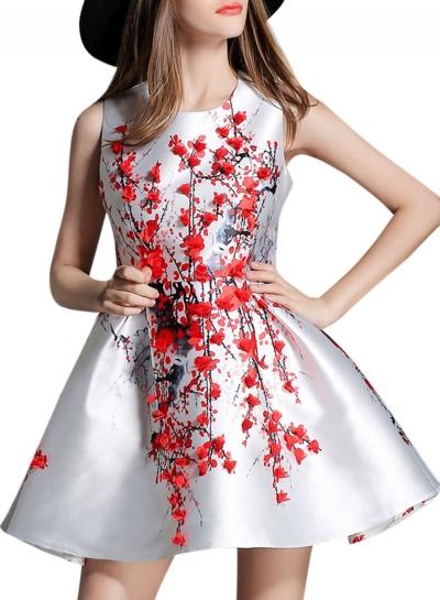 Oasap Women's Floral Trim Sleeveless A-line Dress