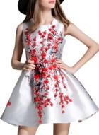 Oasap Women's Floral Trim Sleeveless A-line Dress