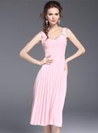 Oasap Pink Off Shoulder Midi Dress