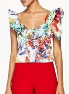 Oasap Sleeveless Ruffle Floral Printed Tank