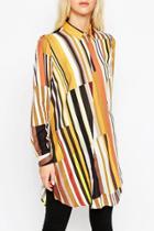 Oasap Stylish Color Block Striped High Low Pullover Blouse