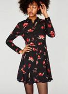 Oasap Turn-down Collar Long Sleeve Floral Print Button Down Mini Dress