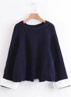 Oasap Round Neck Long Sleeve Color Block Pullover Sweater