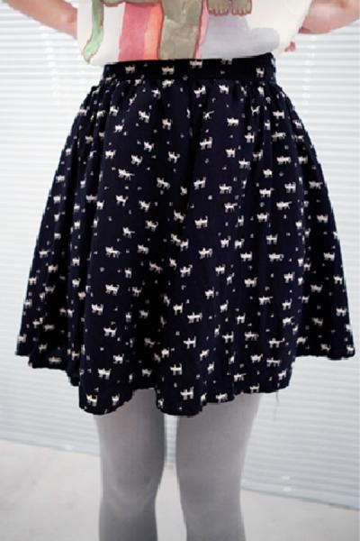Oasap Fashion Cat Print Skater Skirt