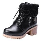 Oasap Solid Color Block Heels Round Toe Zipper Detail Winter Boots