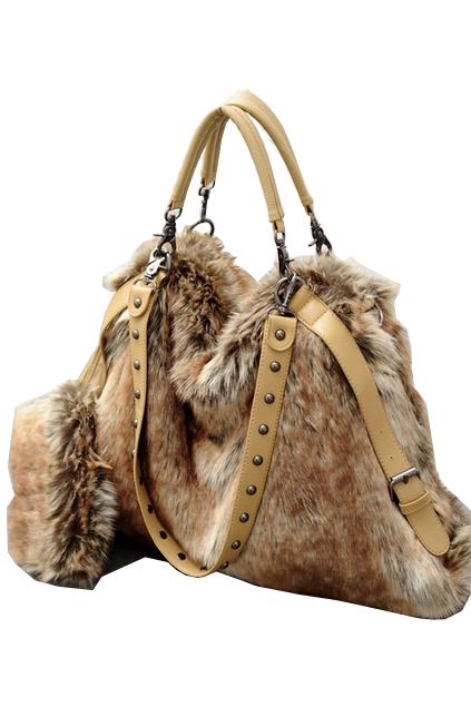 Oasap Riveted Faux Fur Shoulder Bag