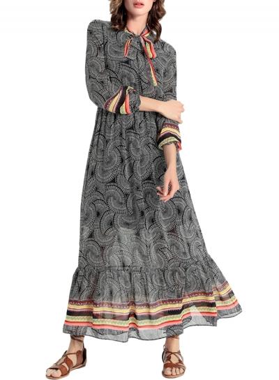 Oasap Women's Graphic Color Block Striped Paneled Ruffled Dress