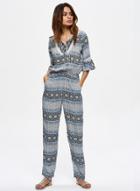 Oasap V Neck Pattern Print Flare Sleeve Jumpsuit