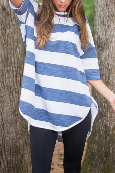 Oasap Fashion Striped Side-slit Tee