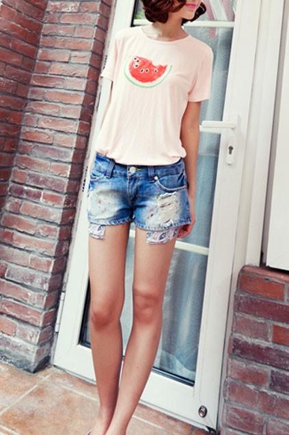 Oasap Printing Hole Detail Zipped Shorts