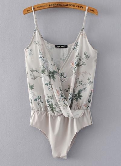 Oasap V Neck Sleeveless Floral Printed Bodysuit