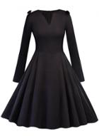 Oasap Vintage V Neck Long Sleeve A-line Swing Dress