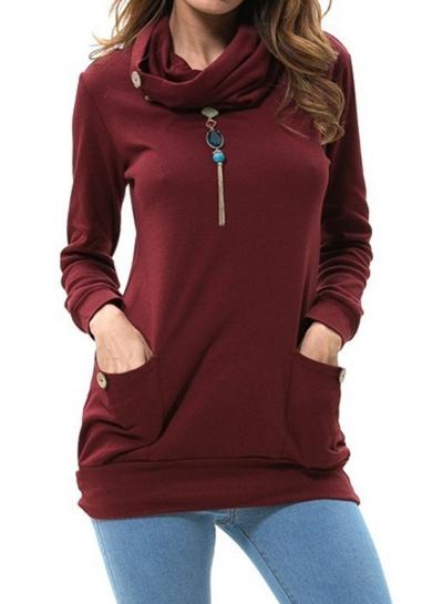 Oasap Cowl Neck Long Sleeve Pullover Tee With Pocket