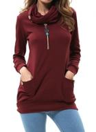Oasap Cowl Neck Long Sleeve Pullover Tee With Pocket