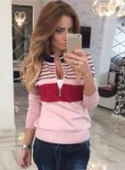 Oasap Stripe Casual Sport Pullover Fleece Long Sleeve Sweatshirt
