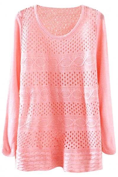 Oasap Sweet Candy Color Hollow Out Knitted Blouse