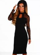 Oasap Lace Splicing Long Sleeve Sequins Decoration Bodycon Dress