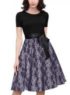Oasap Round Neck Short Sleeve High Waist A-line Lace Dress