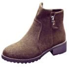 Oasap Solid Side Zipper Block Heels Ankle Boots