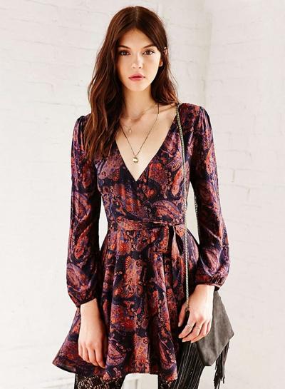 Oasap Vintage Paisley Graphic Deep V A-line Dress