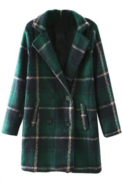 Oasap Fashion Plaid Lapel Slant Pocket Coat