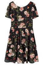 Oasap Sexy Black Floral A-line Mini Dress With Back Cutout