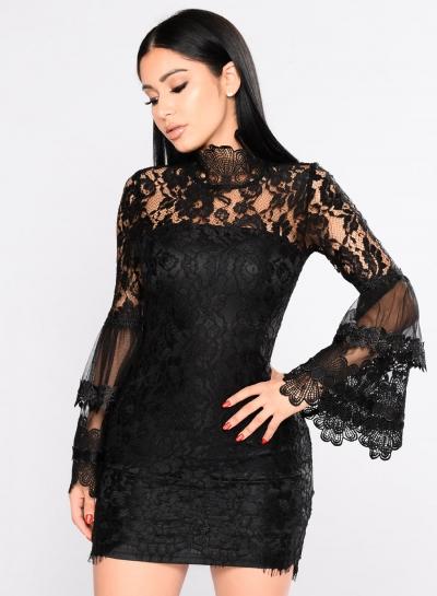 Oasap Flare Sleeve Lace Splicing Mini Dress