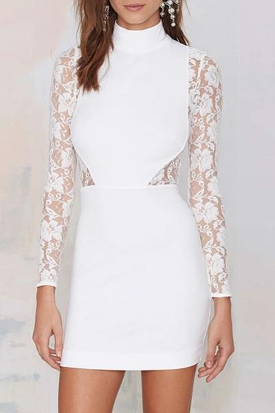 Oasap Graceful Turtle Neck Lace Paneled Dress