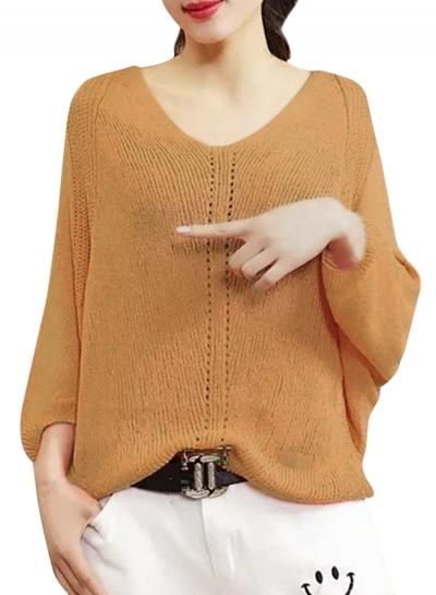 Oasap Women's Solid Color V Neck Pullover Sweater