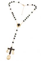 Oasap Black Beaded Cross Pendant Necklace