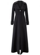 Oasap Turn Down Collar Long Sleeve Solid Color Wool Long Coat