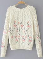 Oasap Fashion Floral Embroidery Loose Pullover Sweater