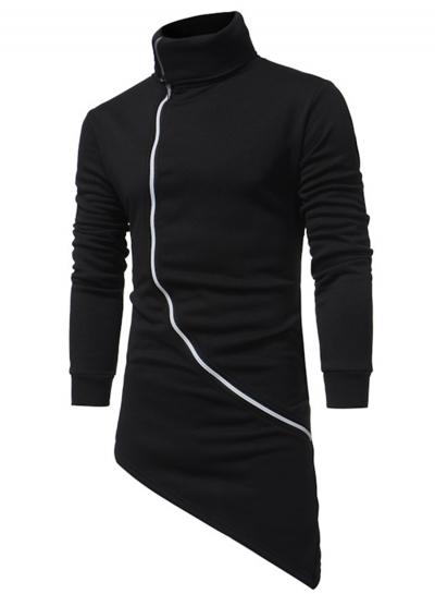 Oasap High Neck Irregular Solid Color Oblique Zipper Coat