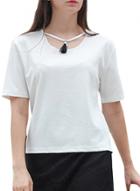 Oasap Women's Solid Color Round Neckline Short Sleeve Casual Tee