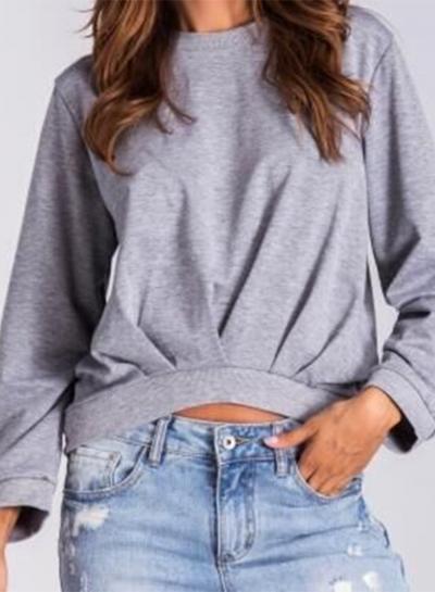 Oasap Fashion Long Sleeve Loose Fit Pleated High Low Tee