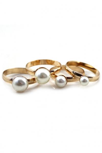 Oasap Stackable Gold Ring Set With Faux Pearl
