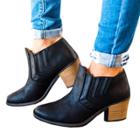 Oasap Vintage Round Toe Block Heels Slip-on Ankle Boots