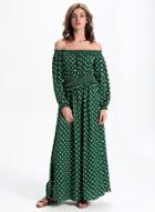 Oasap Off Shoulder Long Sleeve Polka Dot Maxi Dress