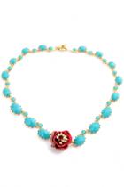 Oasap Fashion Faux Gemstone Beaded Necklace With Flower Pendant