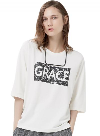 Oasap Women's Short Sleeve Letter Print Loose Pullover Tee