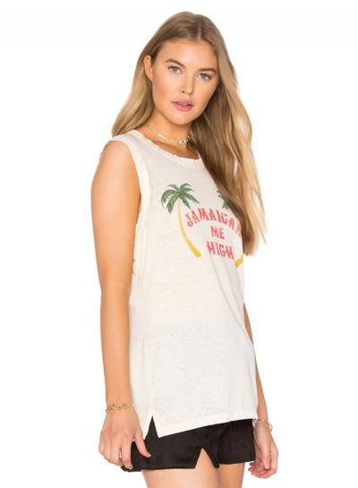 Oasap Preppy Style Coconut Tree Print Tee Shirt