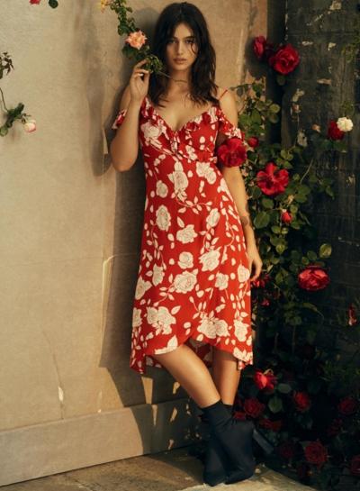 Oasap V Neck Floral Print Spaghetti Strap Wrap Dress