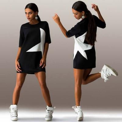 Oasap Fashion Half Sleeve Pentagram Printed T-shirt Dress