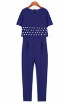 Oasap Button Embellishment Overlay Chiffon Jumpsuits