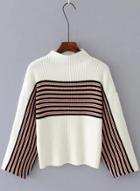 Oasap Half Collar Batwing Sleeve Striped Sweater