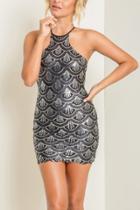 Oasap Fashion Sequin Zip Back Halter Body-con Dress
