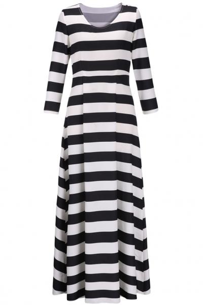 Oasap Color Block Stripe Round Neck Maxi Dress